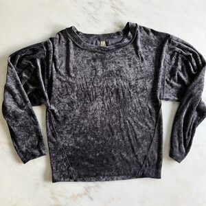 We The Free Crushed Velvet Top Gray Long Sleeve‎ Puff Shoulder XS